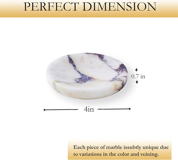 Round Marble Soap Dish, Jewelry Tray, Natural Ring Holder,Nightstand Décor,Stone Soap Dish for Bathroom,Kitchen (Calacatta Viola)