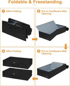 Under Bed Storage Container, 3 Pack Underbed Storage Bags With Lid, Foldable Sturdy Clothes Storage Organizer W/ 3 Handles, Ultra Thick Fabric Blanket Shoe Storage Box, 30x15x6.7inch, Black, 50L