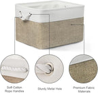 Organization and Storage Bins for Shelves - 17X15X12 inch 2 Pack Fabric Storage Cubes Collapsible Baskets for Organizing with Rope, Storage Box for Cloth Decorative (White&Khaki)