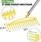 Garden Rakes for Lawns Heavy Duty, 6 FT Bow Rake for Leaves, 17-Tines Metal Rake with Stainless Steel Handle for Yard Leveling, Landscape, Loosening Soil, Yellow
