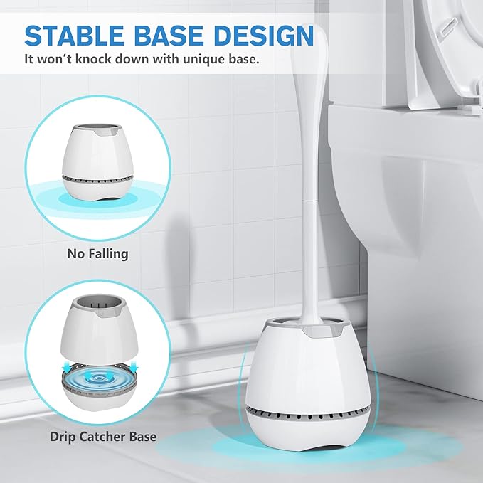 Toilet Brush 2 Pack, Toilet Bowl Brush with Ventilated Holder and Ergonomic Long Handle, Durable Bristles Toilet Scrubber Set for Bathroom Cleaning(White)