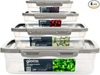 GIOTTO FreshStack 4-Piece Rectangular Food Storage Container Set with Lids 9oz, 15.5oz, 37oz, 76oz - BPA Free - Dishwasher, Microwave and Freezer Safe Stackable