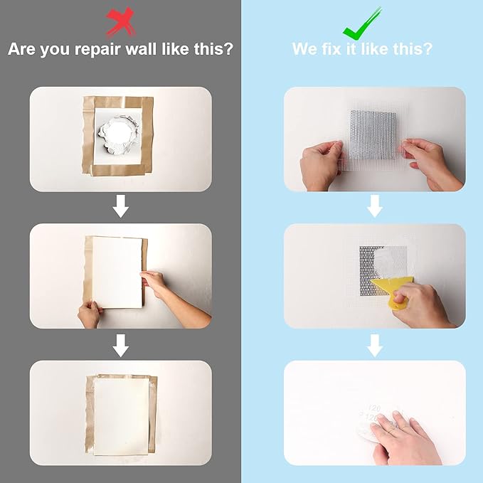 Drywall Repair Kit 12 Pieces Aluminum Wall Repair Patch Kit, 2/4/6/8 inch Self Adhesive Aluminum Wall Patch Kit, Drywall Repair Tools Kit for Ceilings Drywall Plasterboard