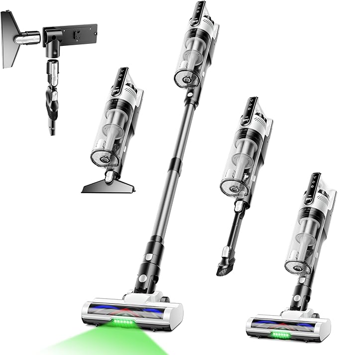 Cordless Vacuum Cleaner with Self-Standing, 50 mins Runtime Lightweight Stick Vacuum with Powerful Suction, Anti-Tangle Wireless Vacuum Versatile for Hard Floor/Carpet/Pet Hair, White