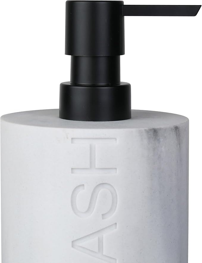White Body Wash Dispenser Luxurious Refillable Pump Bottle with Embossed Text, Durable Construction for Bathroom and Kitchen