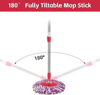 Spin Mop Replacement Handle, 47.6-inch 360 Degrees Rotating Telescopic Replacement Mop Stick with a Robust Stainless Steel Disc for Spin Mop Bucket Cleaning System (Stainless Steel Disc,Red)