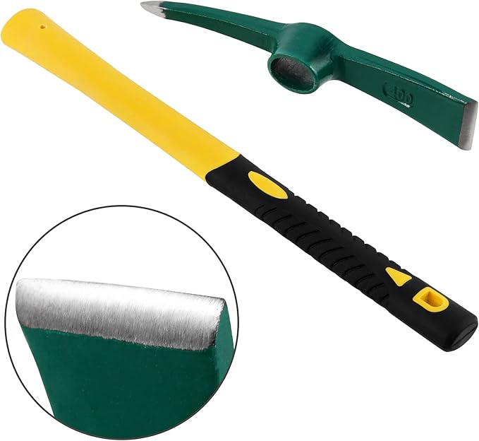 17.7 Inches Pick Mattock Hoe with Fiberglass Handle, Forged Steel Garden Tool Weeding Pick Axe for Digging, Gardening, Camping, Prospecting, Construction Work, 1.54Lbs