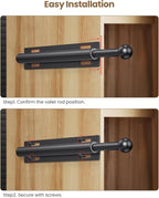 Supforce 14" Valet Rod for Closet Pull Out, Retractable Slide Out Valet Rod Closet Organization, Aluminum Valet Clothing Hanger Rods Perfect for Suits, Dresses & Freshly Pressed Clothes, Black