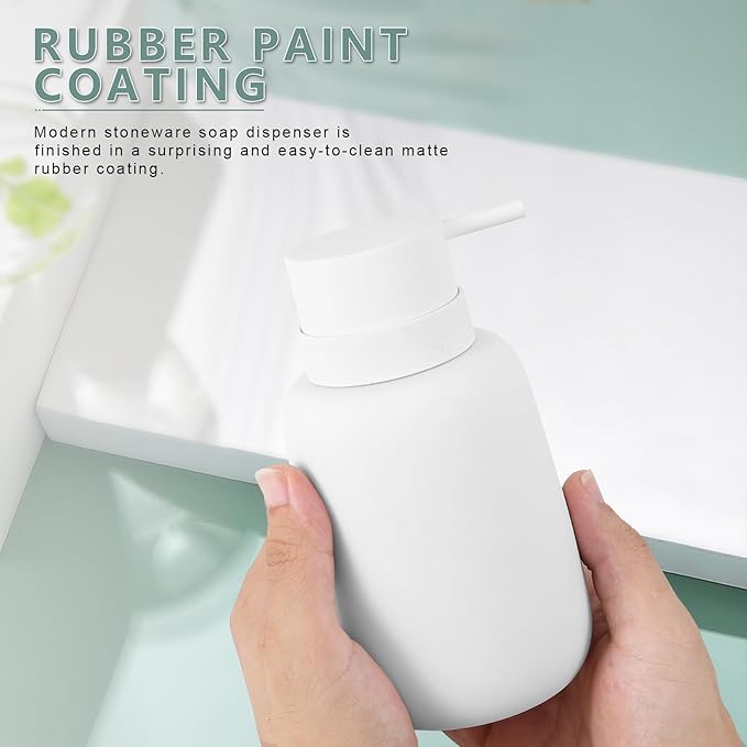 Matte White Soap Dispenser Bathroom,Ceramic Soap Dispenser Lotion Pump Dish Soap Dispenser for Kitchen,16oz Refillable Liquid Hand Wash Dispenser for Bathroom (Rubber Paint)
