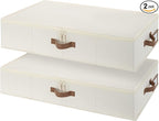 StorageWorks Underbed Storage with Lid, 2-Pack Under Bed Storage Containers for Clothes, Bedding, and Sweaters, Beige