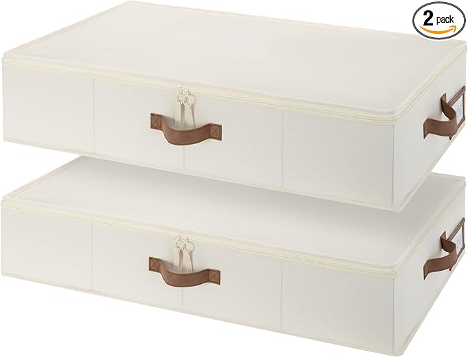 StorageWorks Underbed Storage with Lid, 2-Pack Under Bed Storage Containers for Clothes, Bedding, and Sweaters, Beige