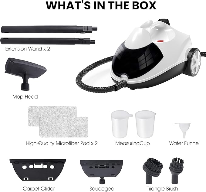 Steam Cleaner 1.5L Steamer for Cleaning Fast Heating 6-in-1 Multi-Surface with 8 Accessories UL499 Certified Portable High Pressure Steam Cleaner for Home, Car, Floors, Sofas, Tiles, Grout