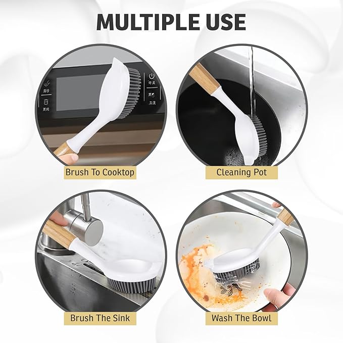 Bamboo Dish Brush with Handle – Wooden Scrub Brush for Cast Iron, Sink, Pots & Dishes – Kitchen Dish Washing Brush with Nylon Bristles – Durable Dish Scrubber for Cleaning