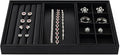Oirlv 4 in 1 Black Premium Leather Multifunctional Jewelry Display Tray for Rings,Earrings and Bracelets Organizer and Storage