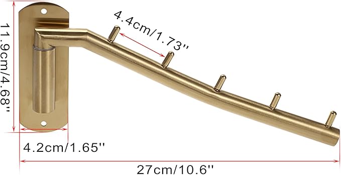 Sumnacon Stainless 2 Pcs Steel Clothes Hanger Rack-Wall Mount Garment Hook with Swing Arm, Sturdy Coat Robe Storage Organizer for Laundry Room Bedrooms Clothing Drying Rack with 5 Hooks, Gold