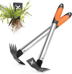 Weed Puller Tool 2 Pack, 2 in 1 Manual Weeding Rake and Garden Hoe, 17" Uprooting Weeder Remover Tool for Yard Lawn Patio and Garden, Portable Gardening Hand Tools for Veggies Flower Planting