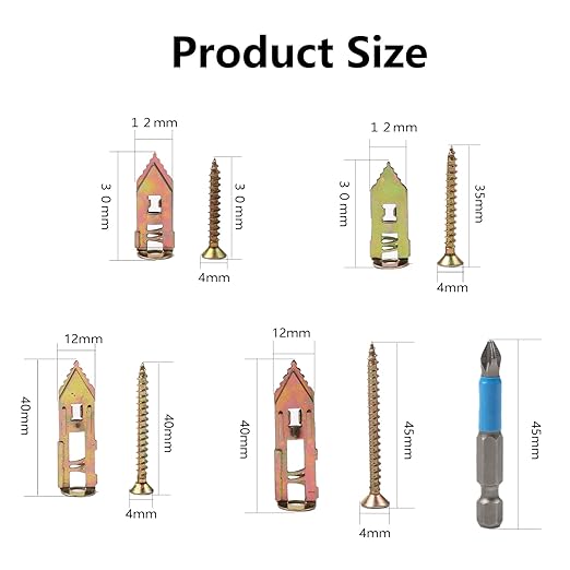 Self-Drilling Wall Anchor Screws Set, 400 Pieces, 4 Sizes, No-Drill Installation Kit with Zinc Plated Steel Dry Wall Screws no Drilling Required, Easy to Install (400)