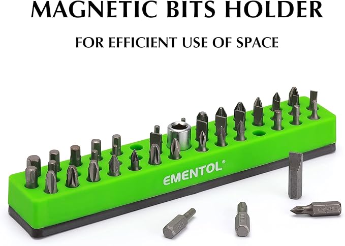 EMENTOL 1/4" Magnetic Bits Holder - Green, 43PCS Hole, Bit Organizer with Strong Magnetic, Magnetic Bits Organizer