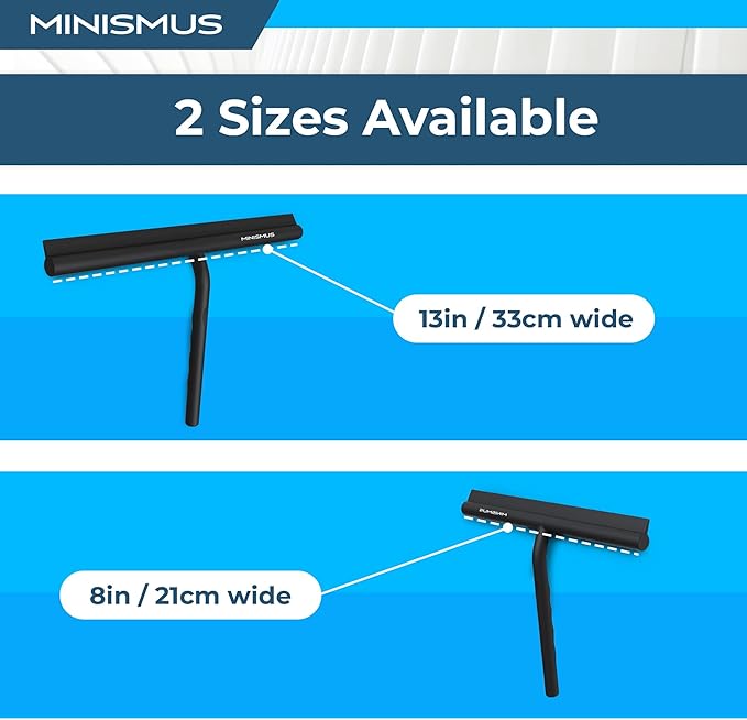 Minismus Shower Squeegee with Magnetic Hook - Silicone Window Wiper with Adhesive Wall Mounted Hanger - Shower Squeegee for Glass Doors - Rubber Squeegee - Shower Glass Cleaner (8.25 inches, Black)