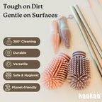 Haakaa Silicone Cleaning Brush Kit – Household Cleaning Brushes for Bottles and Crevices – Food-Grade Silicone: Dishwasher Safe (Kit-Blush)