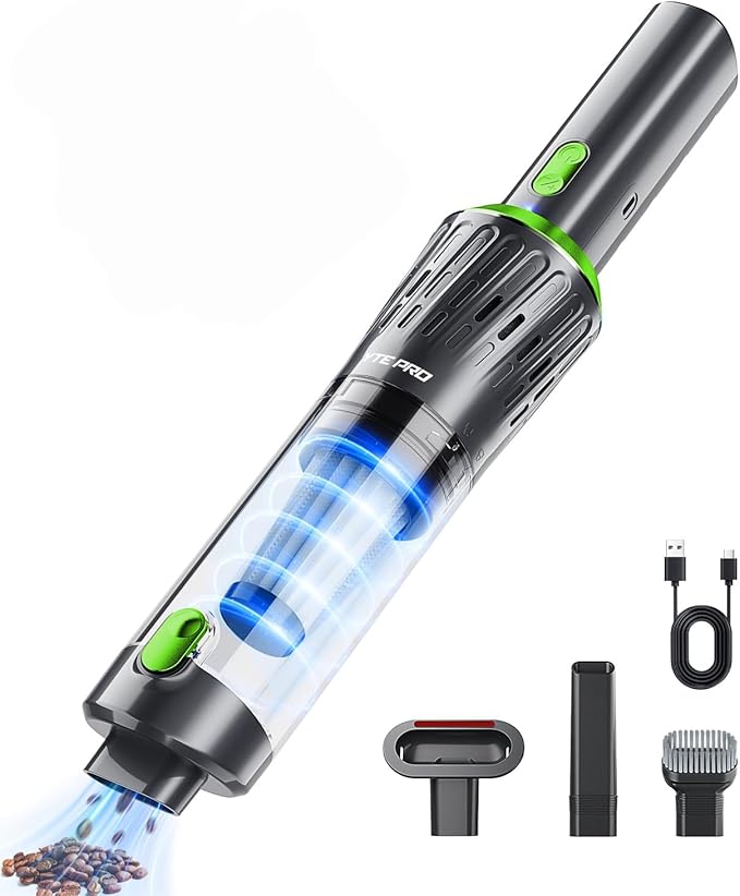 Handheld Vacuum Cordless Car Vacuum 3-in-1 Hand Held Vacuums USB Hand Vac Cordless Rechargeable One-Touch Empty for Cleaning Cars Offices Homes Pet Hair and Dust (OliveGreen)