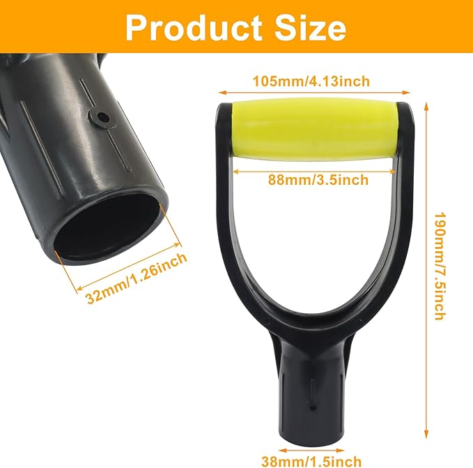 Shovel D Grip Handle, 32mm Inner Diameter Plastic Spade Handle for Digging Raking Tools(Yellow)