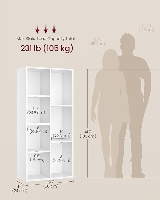VASAGLE Bookcase, Bookshelf with 7 Compartments, Freestanding Shelves and Cube Organizer, for Display in Living Room, Bedroom, and Home Office, White ULBC27WT
