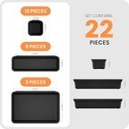 【𝟮𝟮𝗣𝗖𝗦】A-LUGEI Plastic Black Desk Drawer Organizer, Bathroom Organizers and Storage, Makeup Organizer, Organization and Storage Bin Container for Vanity Office Utensils Tool Pantry Cosmetic