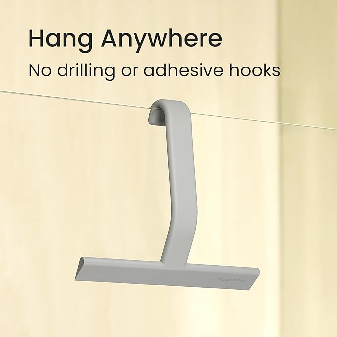 JustHang Shower Squeegee for Glass Doors, All-One-Piece Silicone with Built-in Hook Design for Easy Hanging and Cleaning, 10 Inch Gray