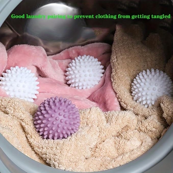 Reusable Laundry Dryer Balls, Plastic Anti-Static Fabric Softener, Reduces Wrinkles, Sustainable Cleaning Supplies, Essential Washing & Drying Aid for Soft, 6 Pack, 2.36 in (Purple/Sky Blue/White)