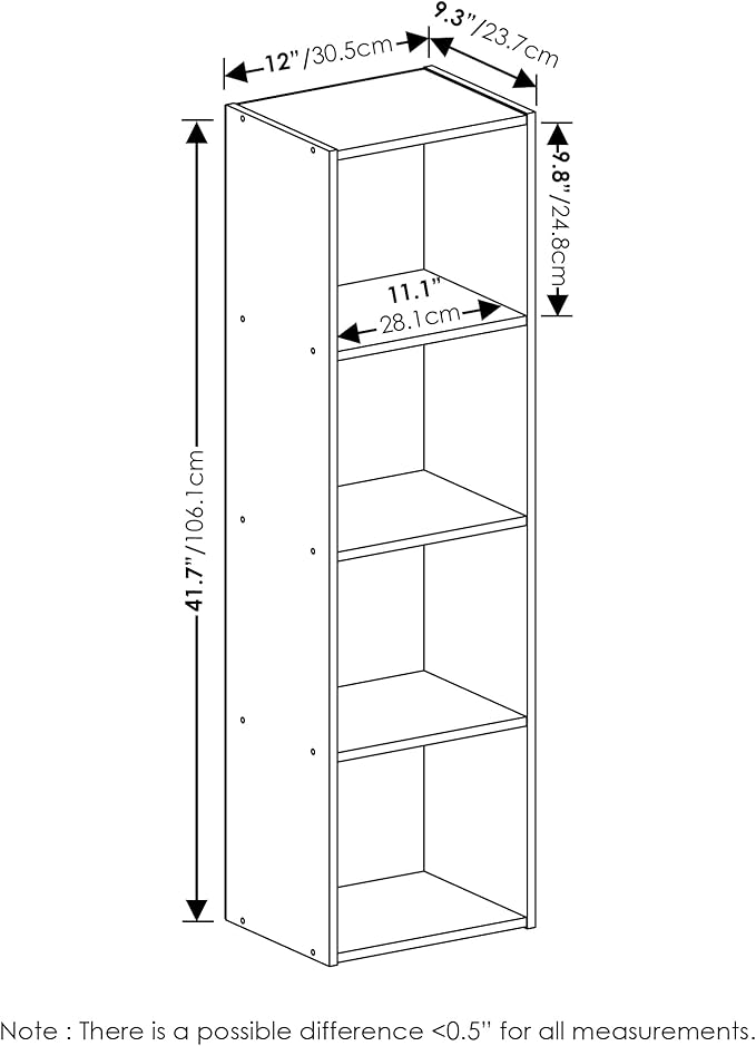 Furinno Luder Bookcase / Book / Storage, 4-Tier Cube, Blackwood