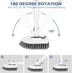 SetSail 4-in-1 Tile Tub Floor Scrubber with 52-inch Long Adjustable Handle Shower Cleaner Brush with V-Shaped Grout Brush and 3 Replacement Brush Heads for Bathroom Kitchen Walls Tub Tile, White Grey