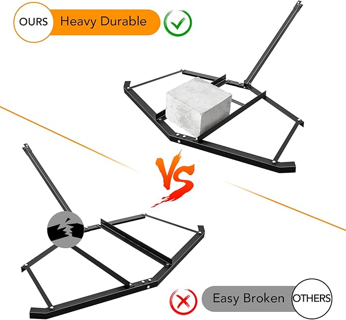 66" Width Heavy Duty Steel Drag Harrow Rake, Driveway Tractor with 2 Adjustable Bars for ATVs, UTV, Garden Lawn Tractors