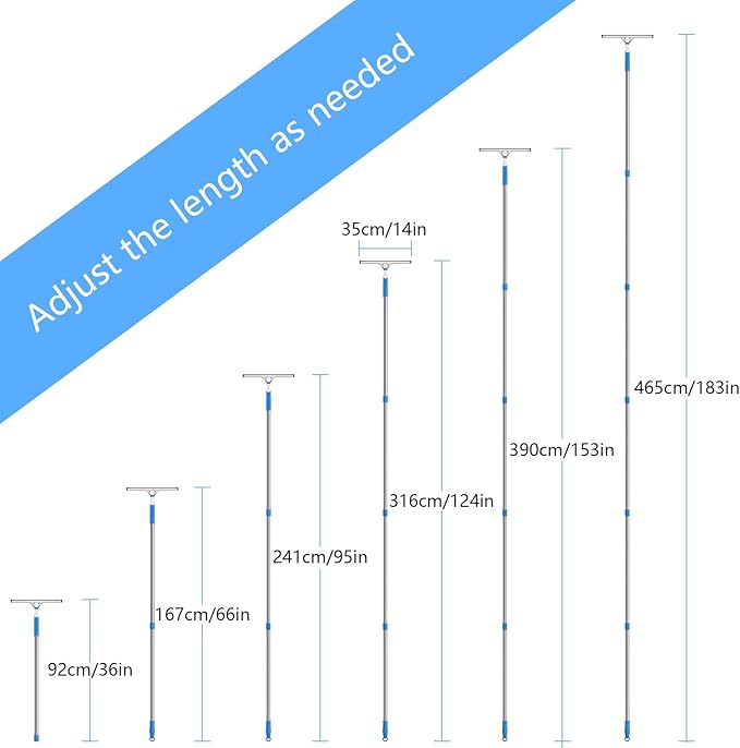 20 Feet High Reach Window Cleaning Kit with Extension Poles, Window Cleaner Tool with 14’’ Silicone Squeegee, Microfiber Scrubber & Cloth, Window Washing Equipment for Outdoor High Windows