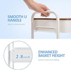 TOOLF 3-Tier Rolling Cart with Table Top, Metal Storage Cart on Wheels, Utility Organizer with Wooden Tray, Lockable Casters, Easy Assembly for Bathroom, Living Room, Office, Kitchen, White