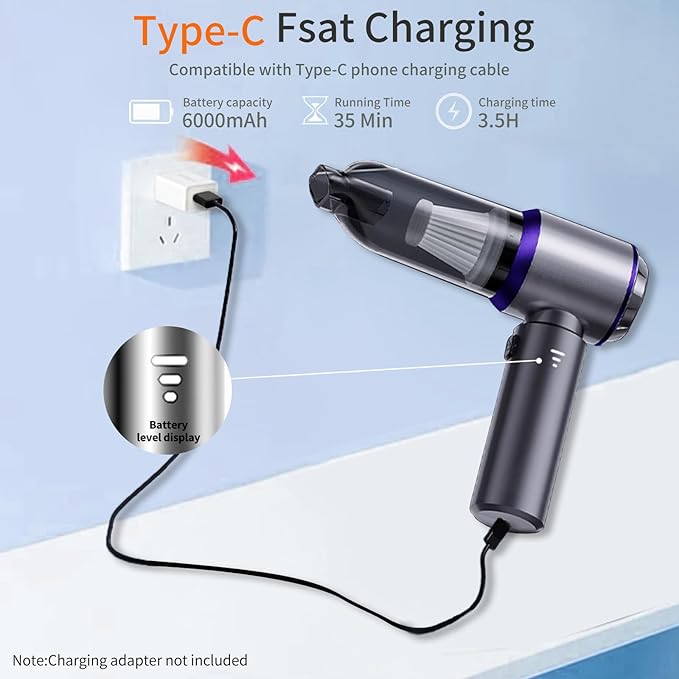 Handheld Vacuum Cordless, Car Vacuum Portable Cordless 22000PA High Power 4-in-1 Air Blower Gun Air Duster & Air Blower with Brushless Motor 3-Speed Adjustable for Home, Pet, Office