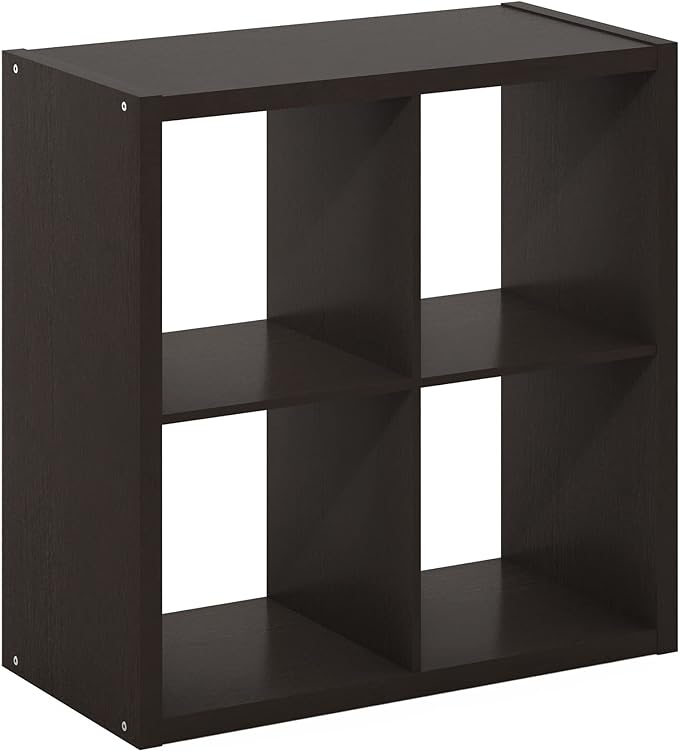 Furinno Cubicle Open Back Decorative Cube Storage Organizer, 4-Cube, Black Dark Oak