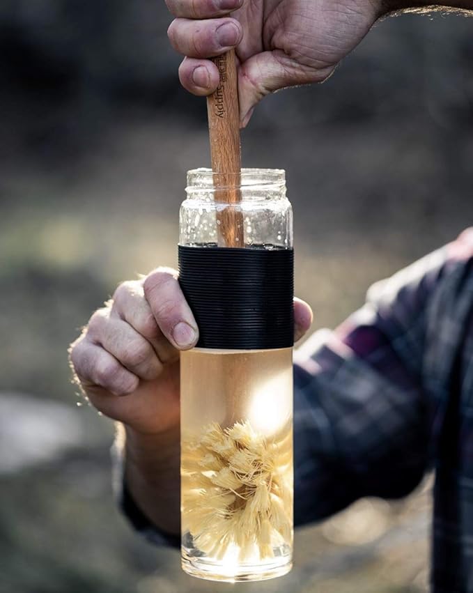 Bottle Brush, 14in Extra Long German Beechwood Handle, Strong Hemp Bristles, Zero Waste, Cleans and Scrubs Hard to Reach Wide Mouth Jars, Glasses, and Tumblers