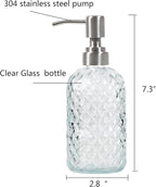 Bathroom & Kitchen Glass Hand and Dish Soap Dispenser with 304 Rustproof Stainless Steel Pump (Clear-2pack)