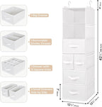 GRANNY SAYS Hanging Closet Organizer and Storage, 6 Shelf Clothes Organization with Drawers, 6 Side Pockets Closet Hanging Shelves for Bras, Socks, Underwear, Nursery Room, Wardrobe, White, 1-Pack