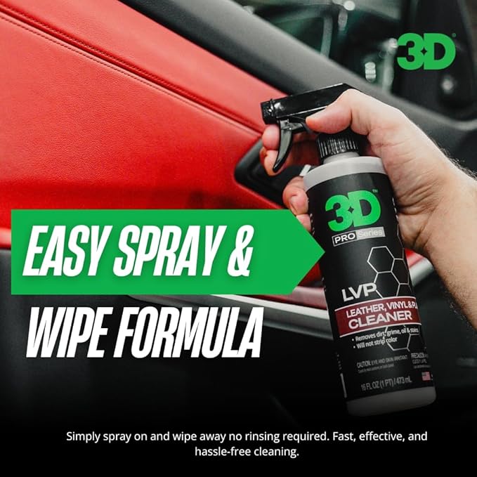 3D LVP Interior Cleaner - Removes Dirt, Grime, Grease, Oil & Stains from Leather, Vinyl & Plastic - Great for Seats, Steering Wheels, Door Panels, Dashboards - Car, Office, Home Use 16oz.