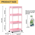 SPACEKEEPER Storage Cart 4-Tier, Bathroom Rolling Cart Utility Storage Organizer Shelf Mobile Shelving Unit for Kitchen Living Room Bathroom Laundry Room & Dressers, Pink