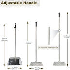 Metal Dustpan with Broom Set, Long Handle Stainless Steel Dustpan,Heavy Duty Standing Dust Pan with Teeth, Indoor Outdoor Up for Home Kitchen Lobby Room Office