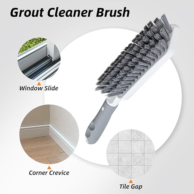 3 Pack Heavy-Duty Scrub Brush Set, Grout Brush, Shower Squeegee, Shower Cleaning Brush with Non-Slip Grip and Stiff Bristles Scrub Brushes for Cleaning Bathroom, Kitchen, Tile, Grout, Tub, Floor, Sink