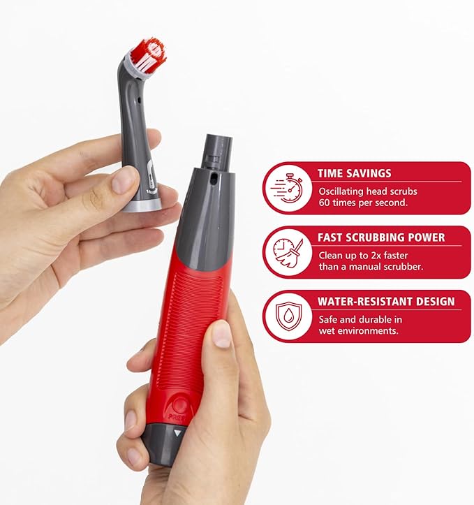 Rubbermaid Reveal Power Scrubber with Multi-Purpose Head, Cordless Electric Battery Powered Scrub Brush, Water Resistant, for Home/Kitchen/Bathroom/Grout/Tile/Shower/Tub