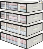 StorageRight Under Bed Storage Bags 4 Pack, 40L Large Clothes & Comforter Storage Containers with Clear Window, Breathable Fabric Organizer for Blankets, Bedding, Seasonal Clothing, White