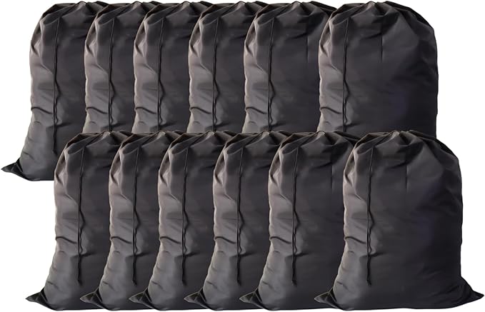 Extra Large Laundry Bag 12 Pack, Travel Laundry Bags with Drawstring Closure, 30"x40", for college, dorm and apartment dwellers (12PCS Black)