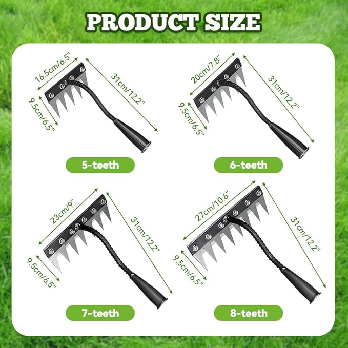 Detachable Gardening Hand Weeder Tool, Manual Weeder Claw Remover, Weed Puller Rake, Detachable Garden Hand Weeder Tool, Effective Uprooting for Lawn Garden Yard Vegetable Backyard Farm (7 Tines)