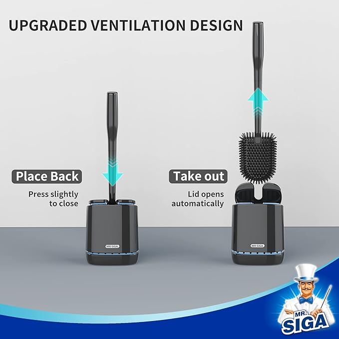MR.SIGA Toilet Bowl Brush and Holder, Durable and Flexible Bristles, Wall Mounted Toilet Brush for Bathroom Cleaning, Black, 1 Pack