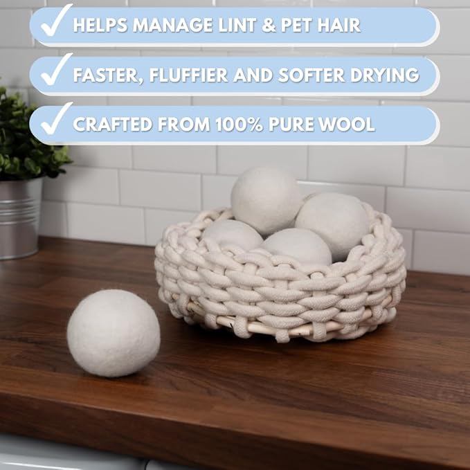 Fragrance-Free Wool Dryer Balls (6 XL Pack) – Natural Fabric Softener, Reusable, Reduces Wrinkles & Saves Drying Time, Better Alternative to Liquid Softeners & Dryer Sheets